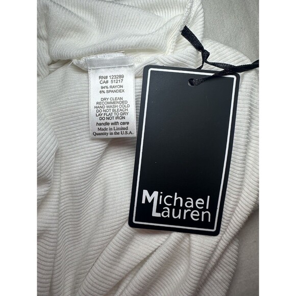 MICHAEL LAUREN Oversized White Ribbed Draped V-Neck Long Sleeve‎ Top XS NWT - Picture 6 of 8